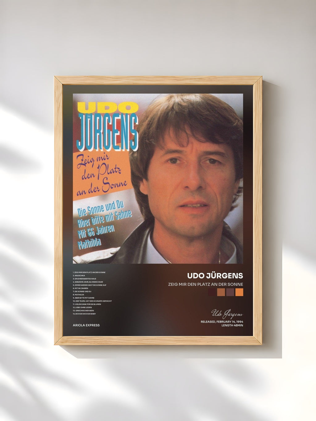 #bois Tableau de l'album Zeig mir den Platz an der Sonne de Udo Jürgens, cadre en bois brut, imprimé et encadré en France