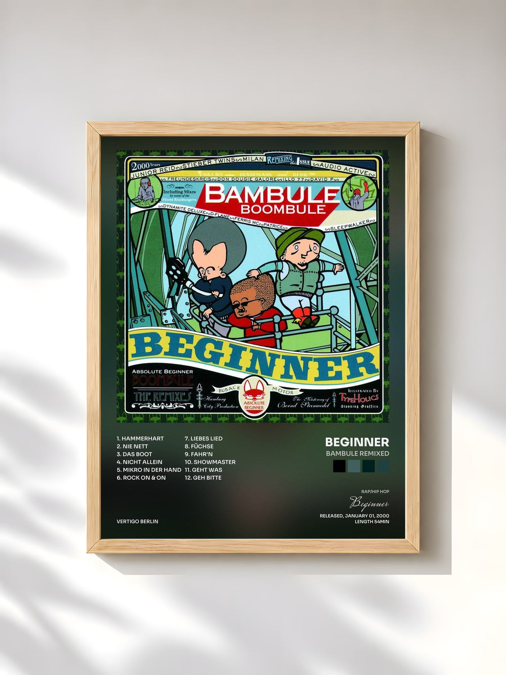 #bois Tableau de l'album Bambule Remixed de Beginner, cadre en bois brut, imprimé et encadré en France