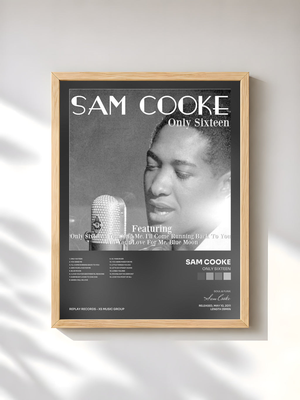 #bois Tableau de l'album Only Sixteen de Sam Cooke, cadre en bois brut, imprimé et encadré en France