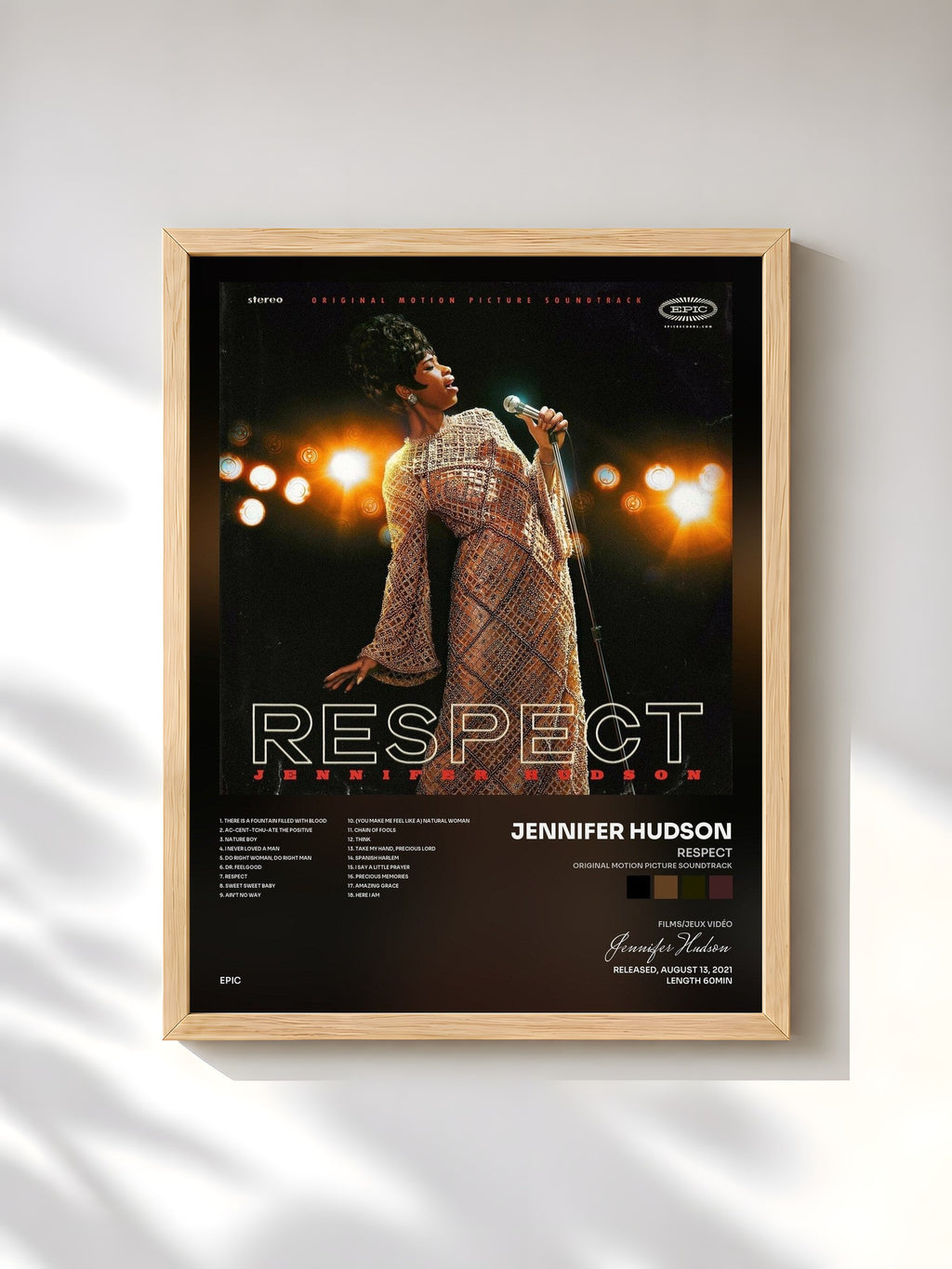 #bois Tableau de l'album RESPECT (Original Motion Picture Soundtrack) de Jennifer Hudson, cadre en bois brut, imprimé et encadré en France