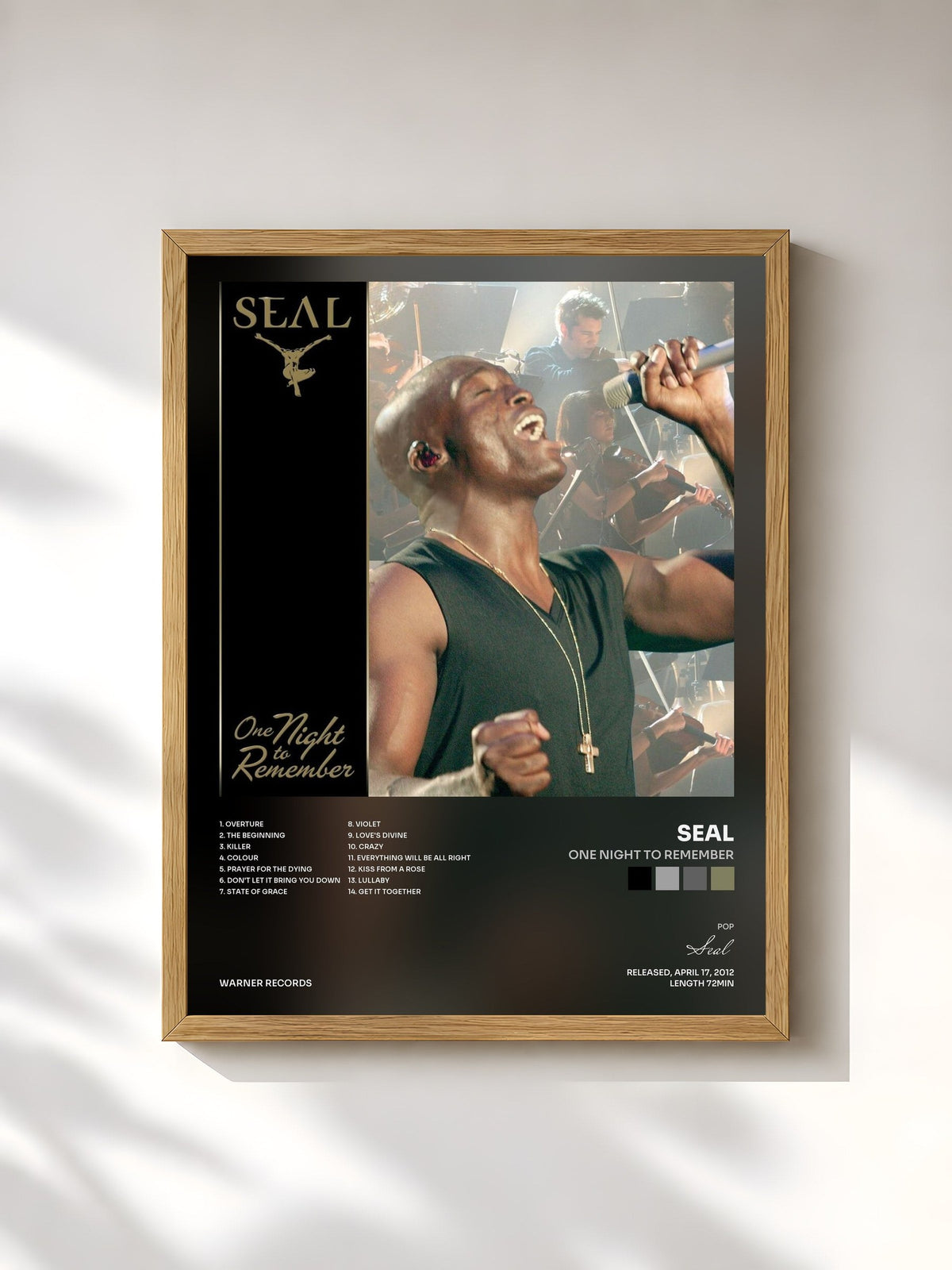 #bois Tableau de l'album One Night to Remember de Seal, cadre en bois brut, imprimé et encadré en France