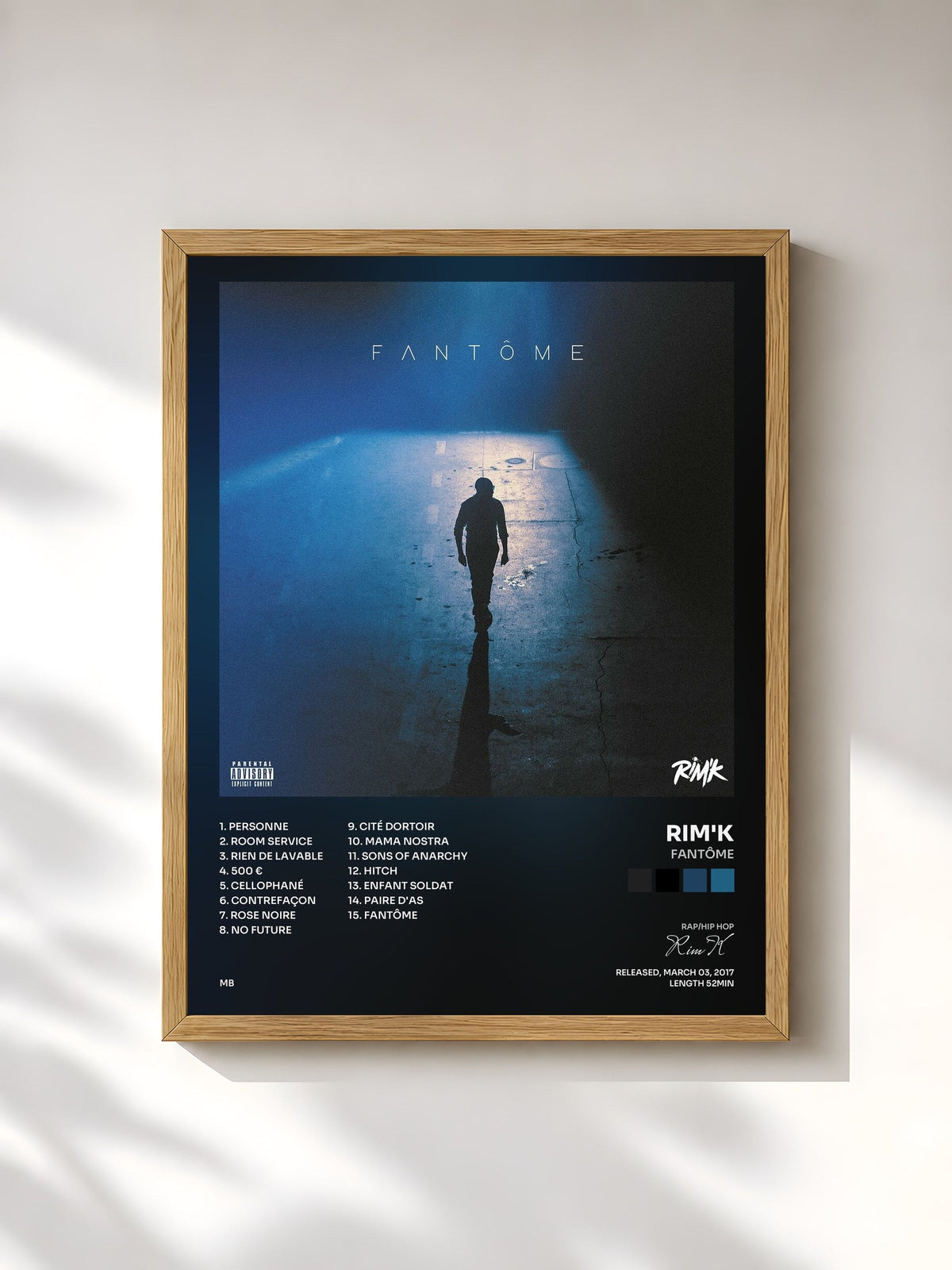 #bois Tableau de l'album Fantôme de Rim'K, cadre en bois brut, imprimé et encadré en France