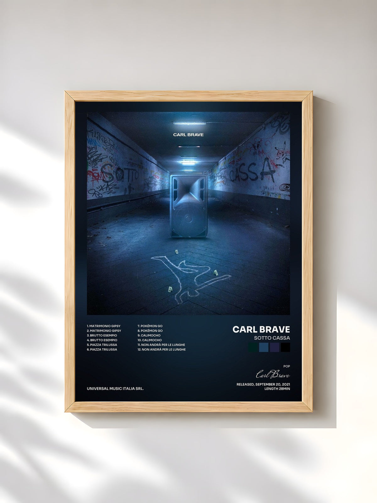 #bois Tableau de l'album Sotto Cassa de Carl Brave, cadre en bois brut, imprimé et encadré en France