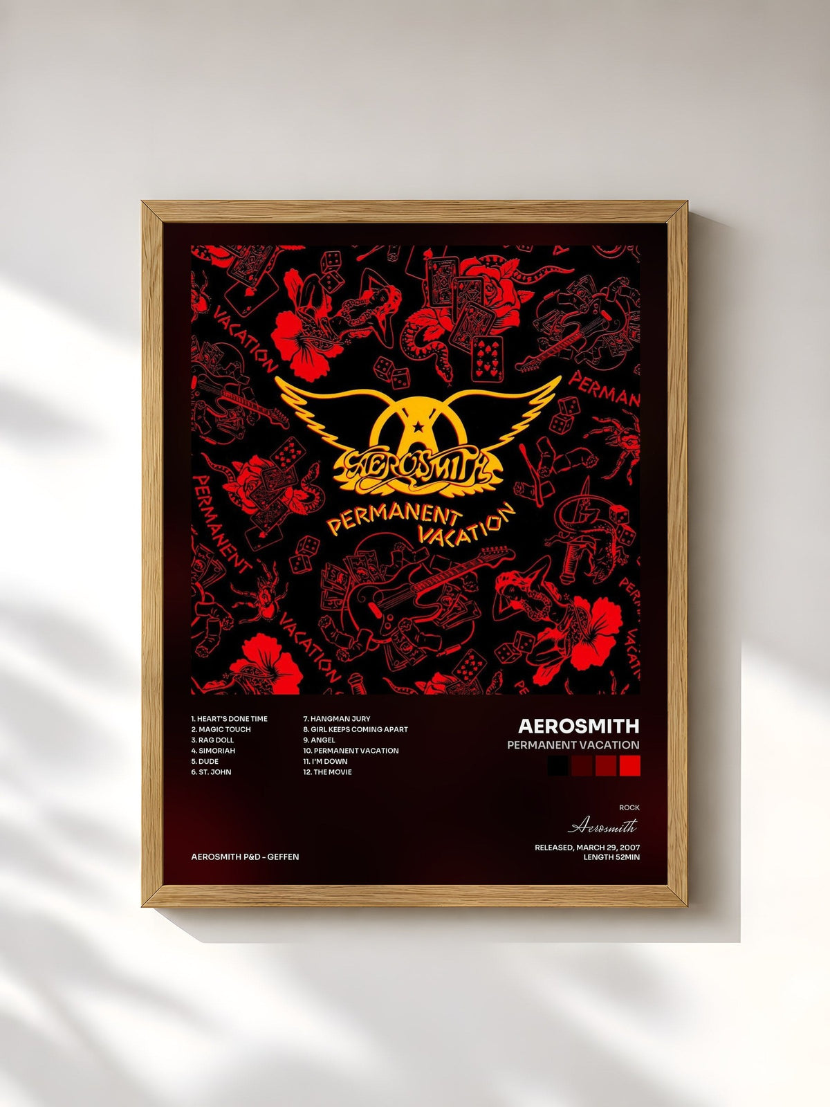 #bois Tableau de l'album Permanent Vacation de Aerosmith, cadre en bois brut, imprimé et encadré en France