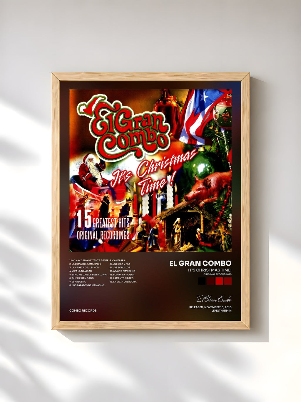 #bois Tableau de l'album It's Christmas Time! (Original Recordings) de El Gran Combo, cadre en bois brut, imprimé et encadré en France