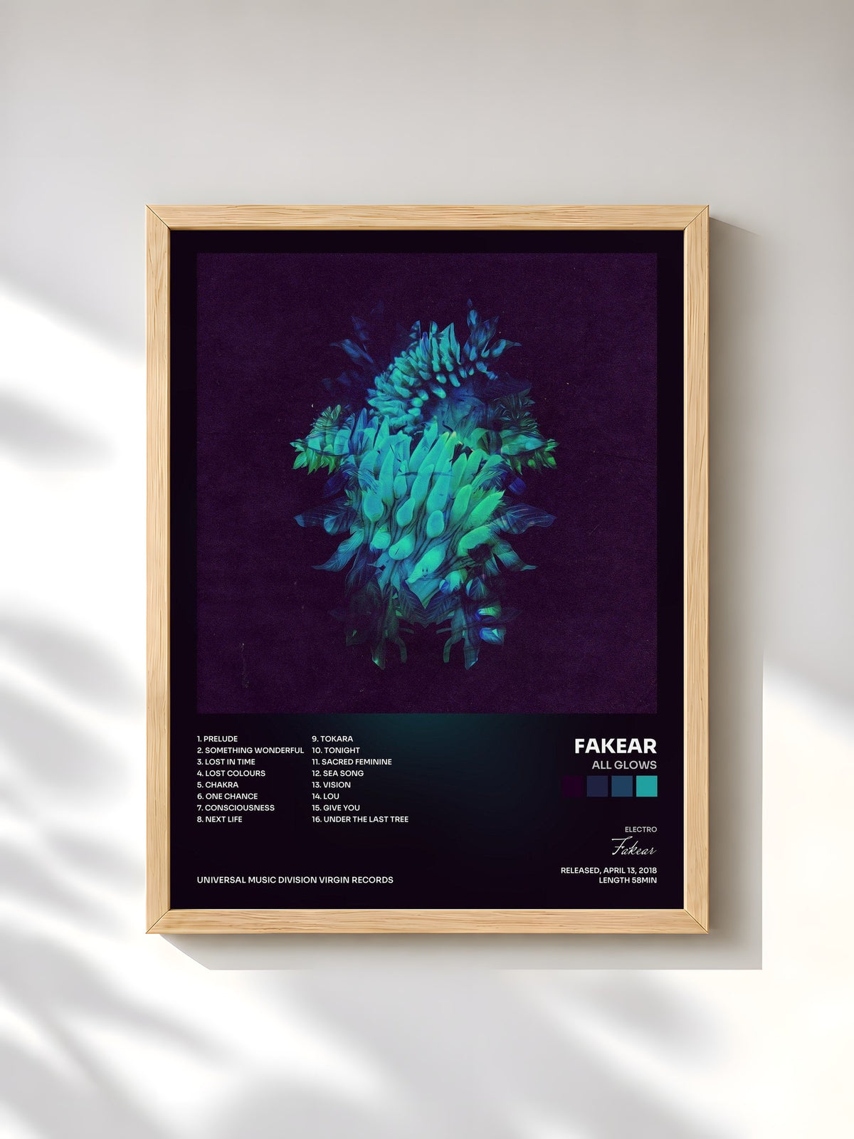 #bois Tableau de l'album All Glows de Fakear, cadre en bois brut, imprimé et encadré en France