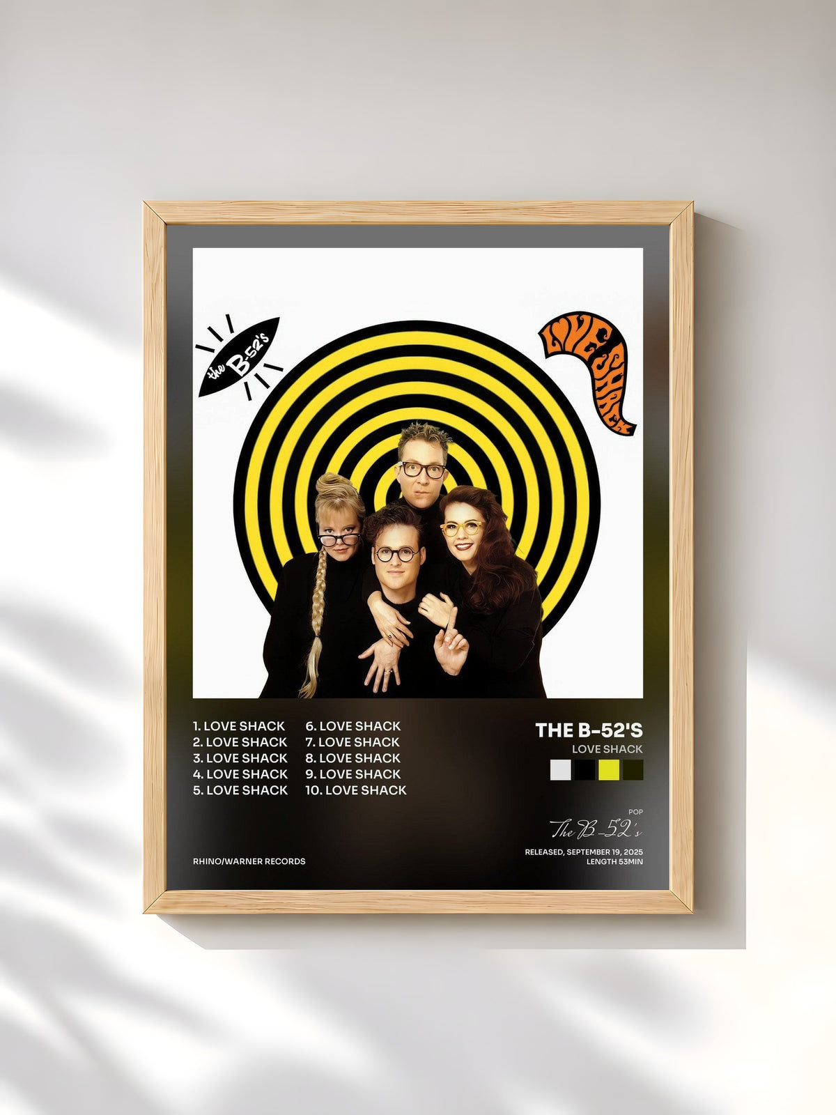 #bois Tableau de l'album Love Shack de The B-52's, cadre en bois brut, imprimé et encadré en France