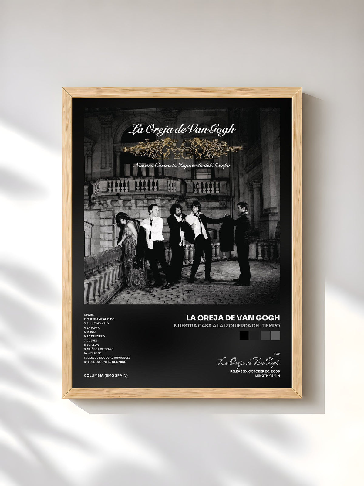 #bois Tableau de l'album Nuestra Casa a la Izquierda del Tiempo de La Oreja de Van Gogh, cadre en bois brut, imprimé et encadré en France