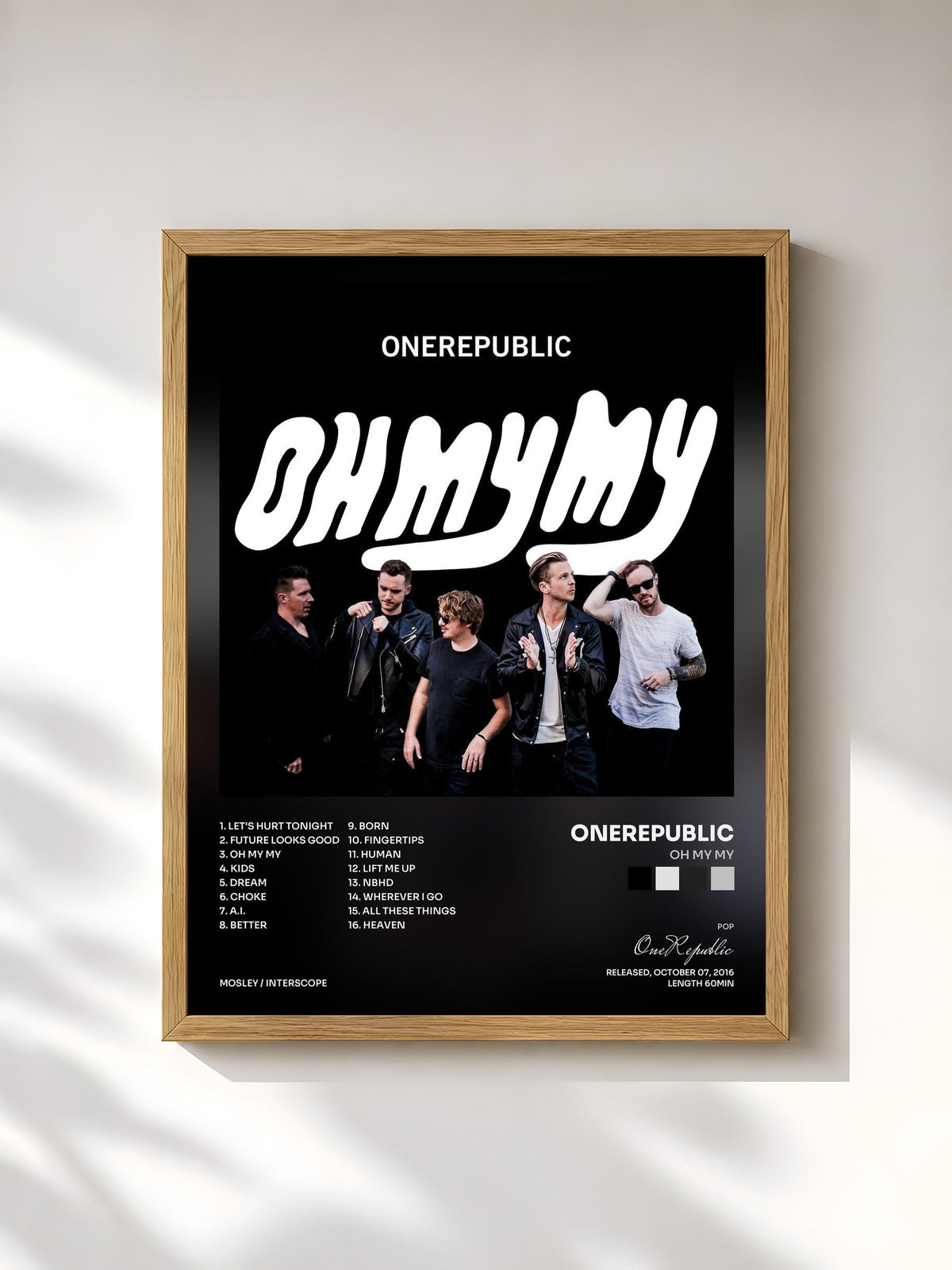 #bois Tableau de l'album Oh My My de OneRepublic, cadre en bois brut, imprimé et encadré en France