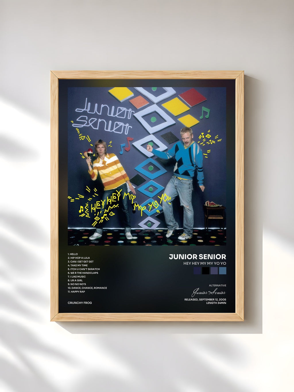 #bois Tableau de l'album Hey Hey My My Yo Yo de Junior Senior, cadre en bois brut, imprimé et encadré en France