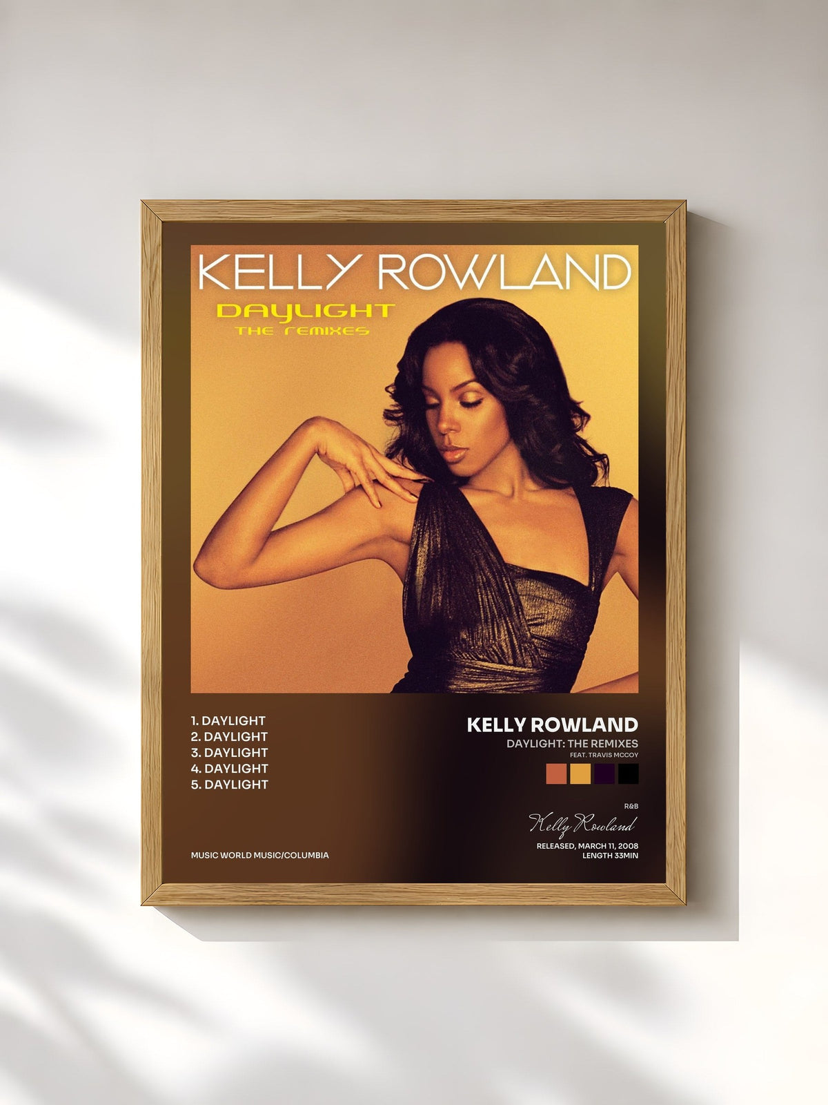 #bois Tableau de l'album Daylight: The Remixes (feat. Travis McCoy) de Kelly Rowland, cadre en bois brut, imprimé et encadré en France