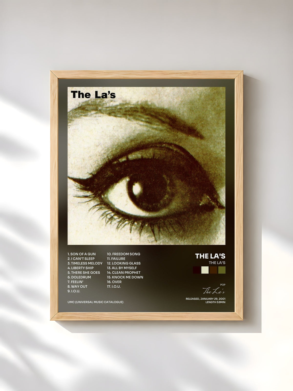 #bois Tableau de l'album The La's de The La's, cadre en bois brut, imprimé et encadré en France