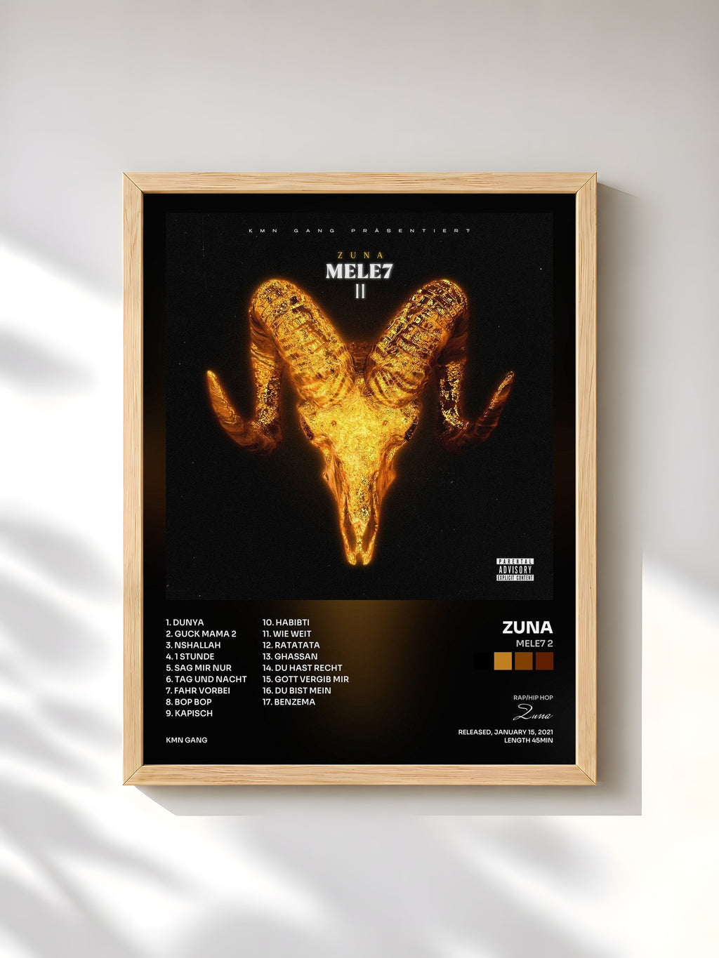 #bois Tableau de l'album Mele7 2 de Zuna, cadre en bois brut, imprimé et encadré en France