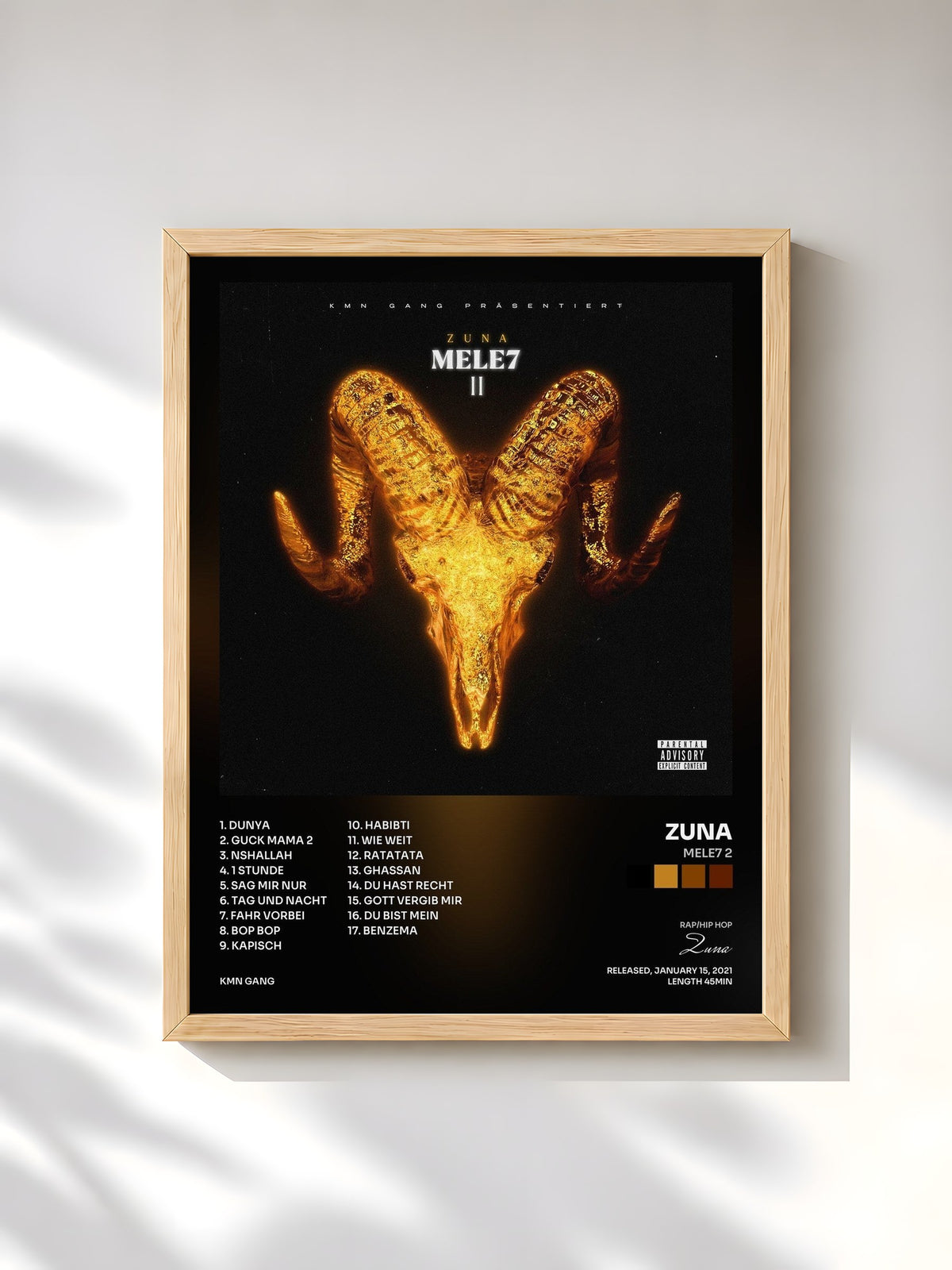 #bois Tableau de l'album Mele7 2 de Zuna, cadre en bois brut, imprimé et encadré en France