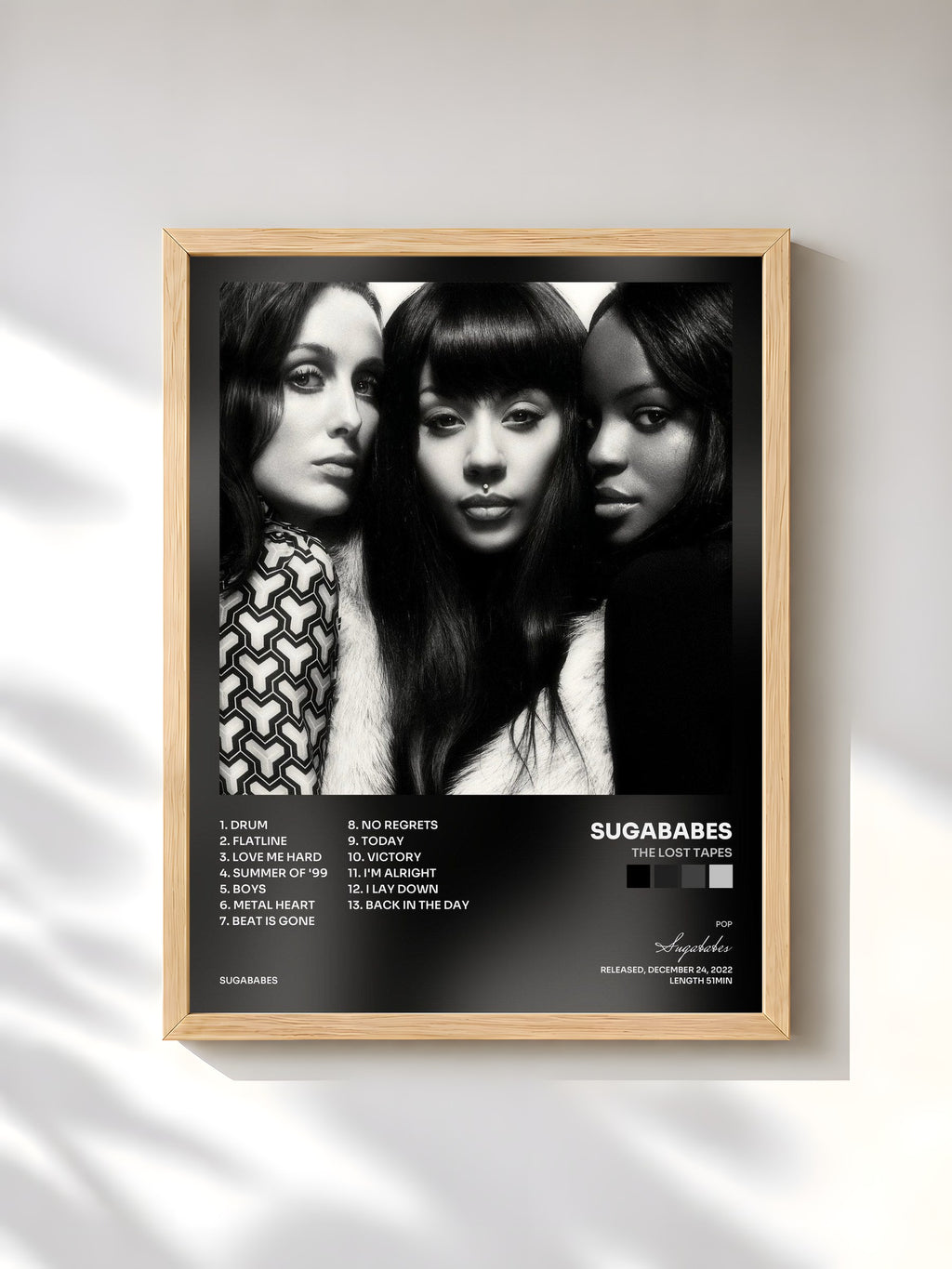 #bois Tableau de l'album The Lost Tapes de Sugababes, cadre en bois brut, imprimé et encadré en France