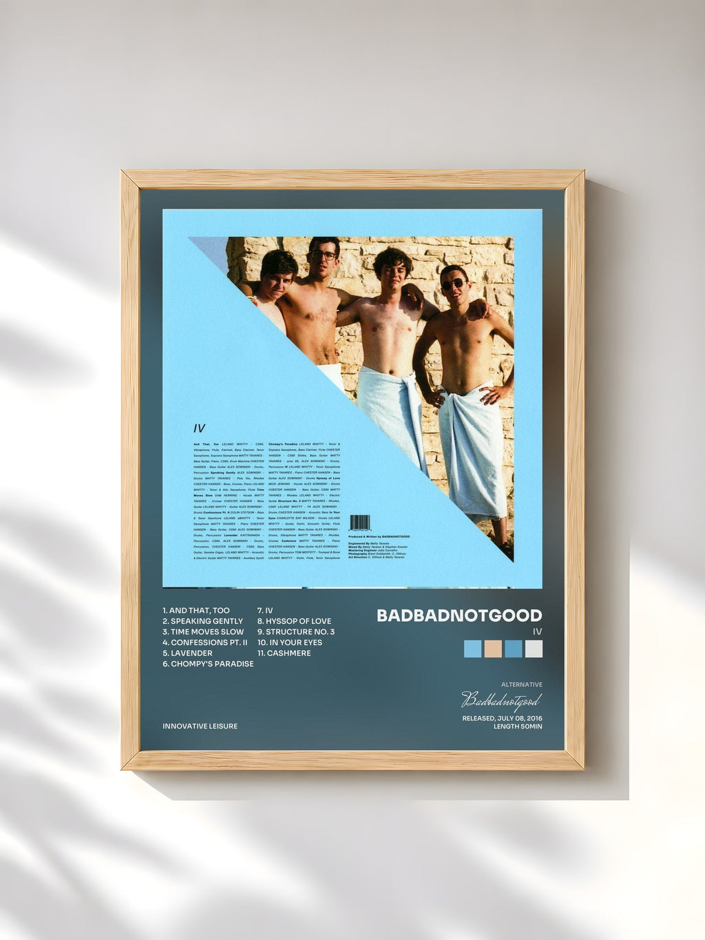 #bois Tableau de l'album IV de Badbadnotgood, cadre en bois brut, imprimé et encadré en France