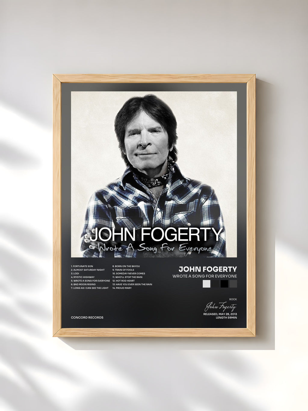 #bois Tableau de l'album Wrote A Song For Everyone de John Fogerty, cadre en bois brut, imprimé et encadré en France