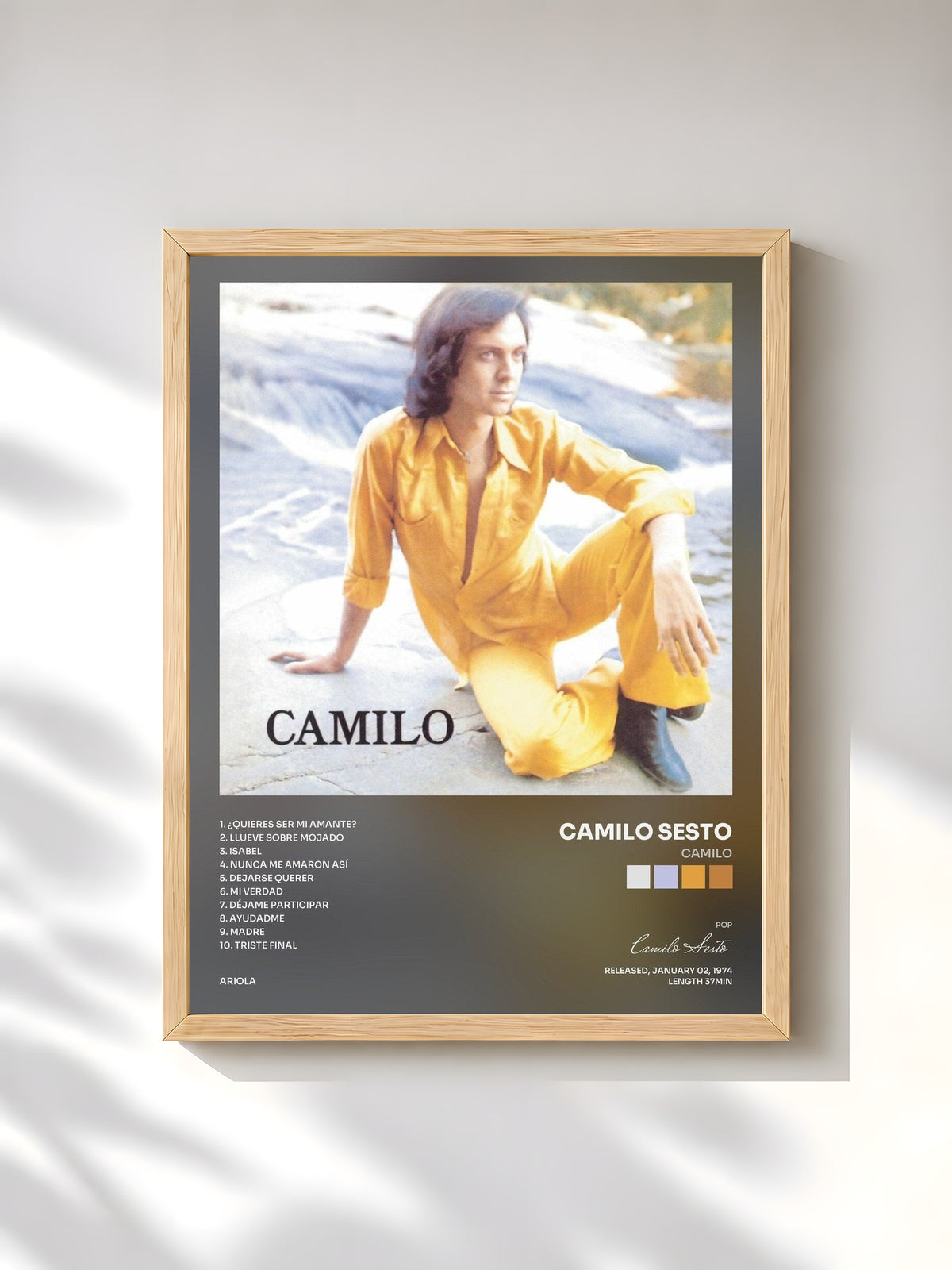 #bois Tableau de l'album Camilo de Camilo Sesto, cadre en bois brut, imprimé et encadré en France