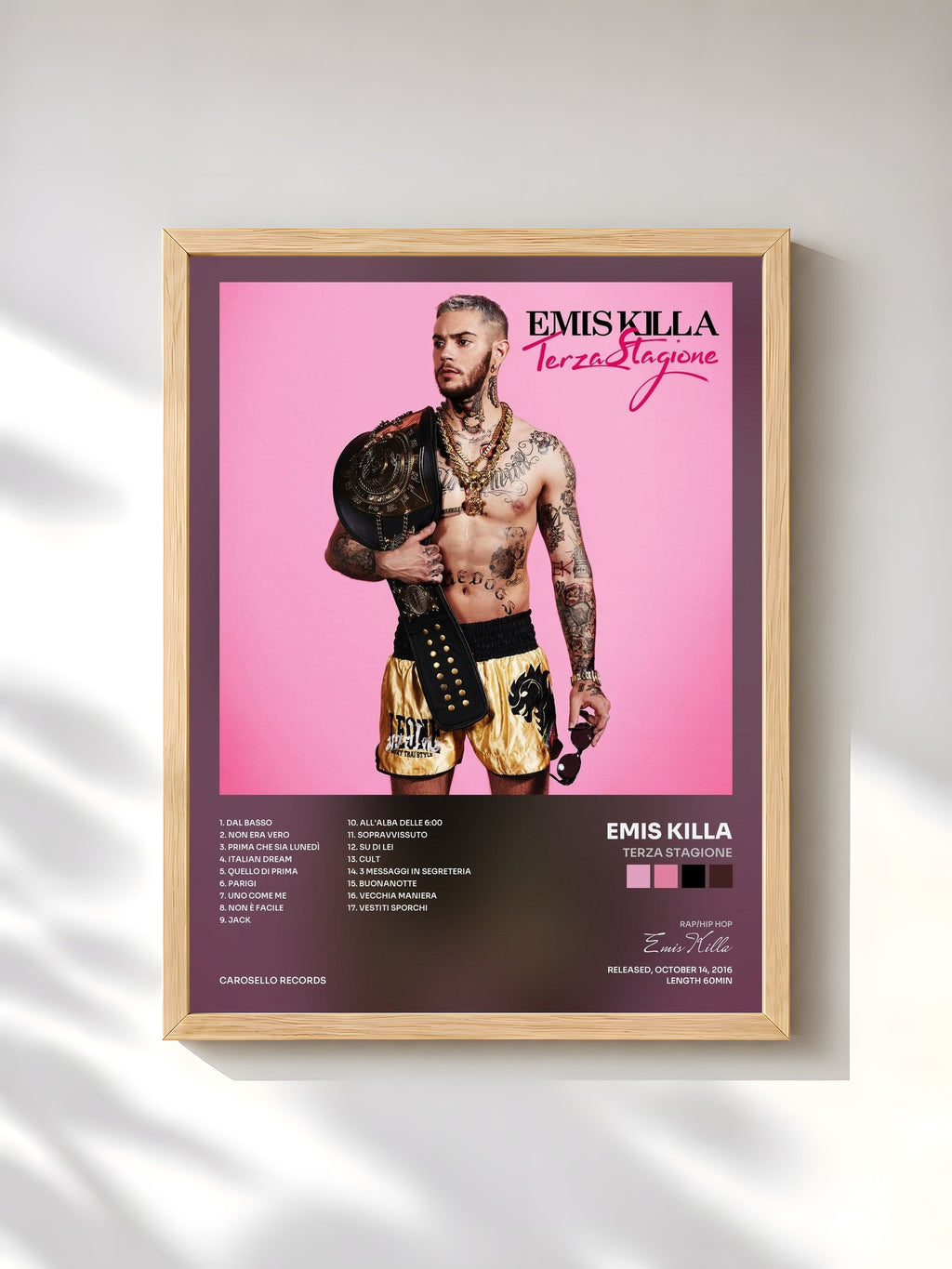 #bois Tableau de l'album Terza Stagione de Emis Killa, cadre en bois brut, imprimé et encadré en France