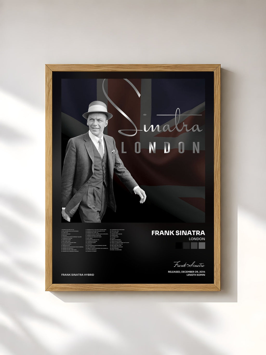 #bois Tableau de l'album London de Frank Sinatra, cadre en bois brut, imprimé et encadré en France