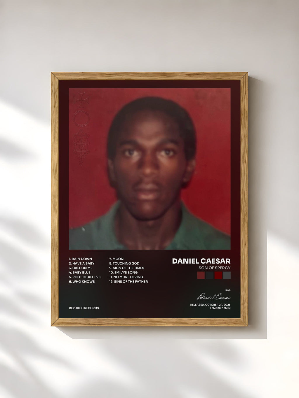 #bois Tableau de l'album Son Of Spergy de Daniel Caesar, cadre en bois brut, imprimé et encadré en France