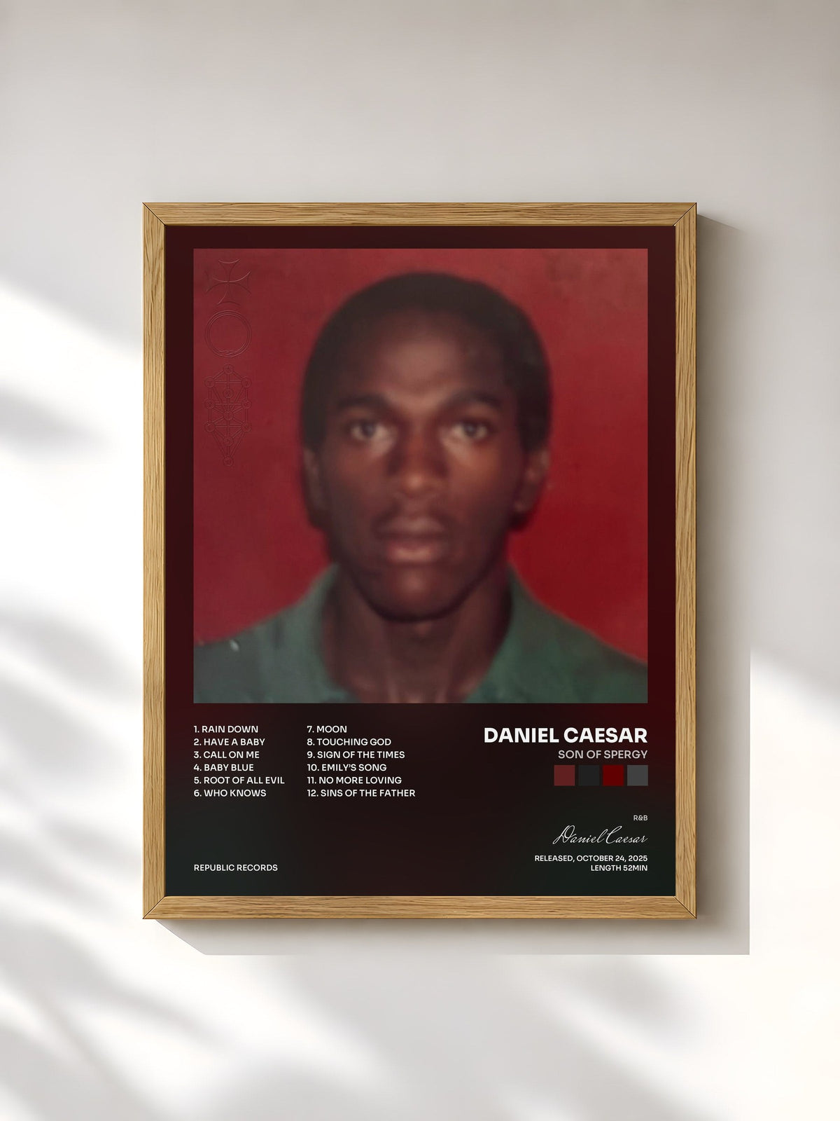 #bois Tableau de l'album Son Of Spergy de Daniel Caesar, cadre en bois brut, imprimé et encadré en France