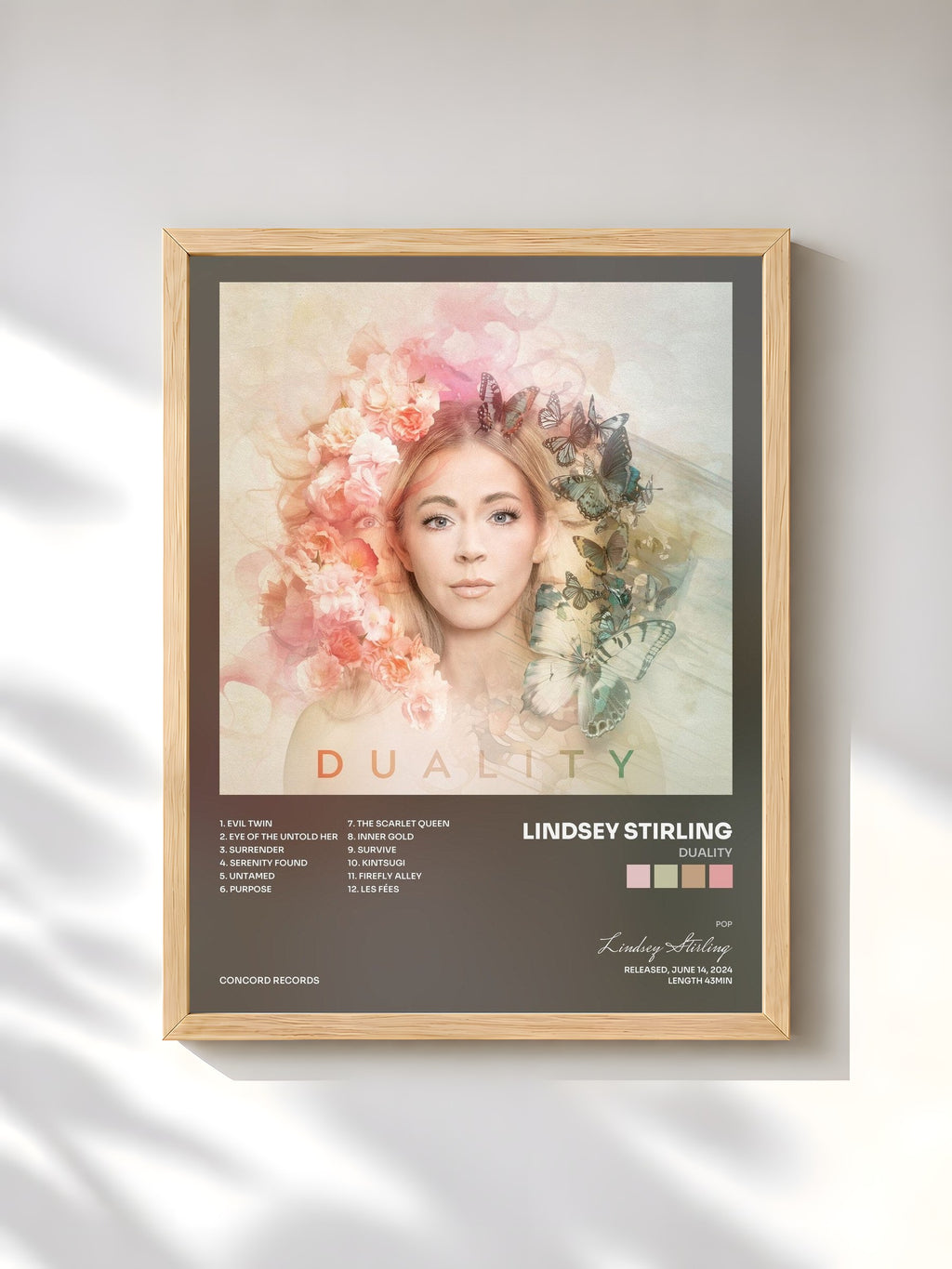 #bois Tableau de l'album Duality de Lindsey Stirling, cadre en bois brut, imprimé et encadré en France