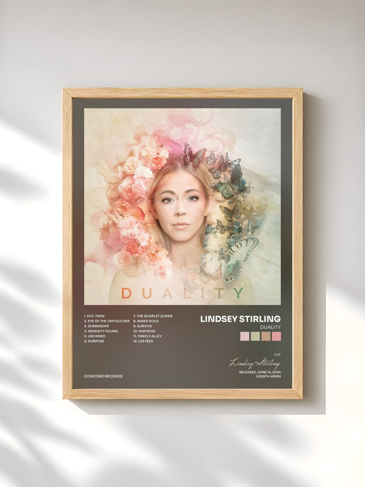 #bois Tableau de l'album Duality de Lindsey Stirling, cadre en bois brut, imprimé et encadré en France