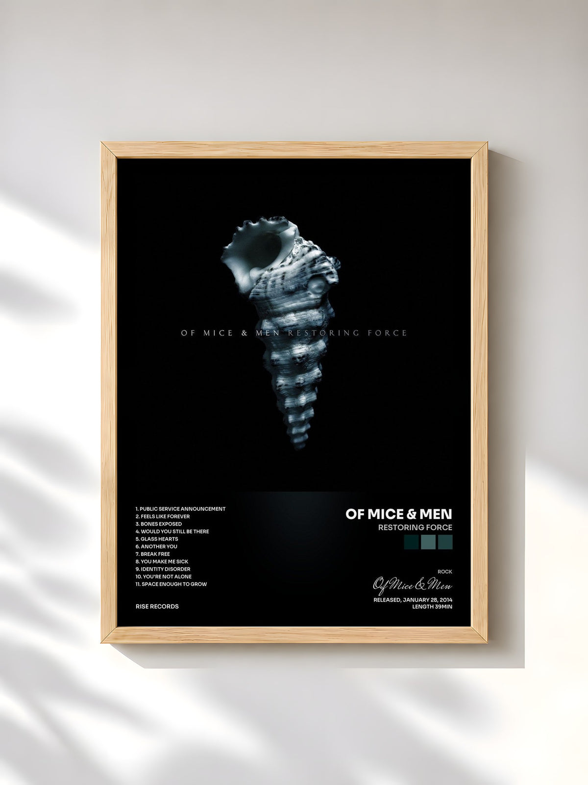 #bois Tableau de l'album Restoring Force de Of Mice & Men, cadre en bois brut, imprimé et encadré en France