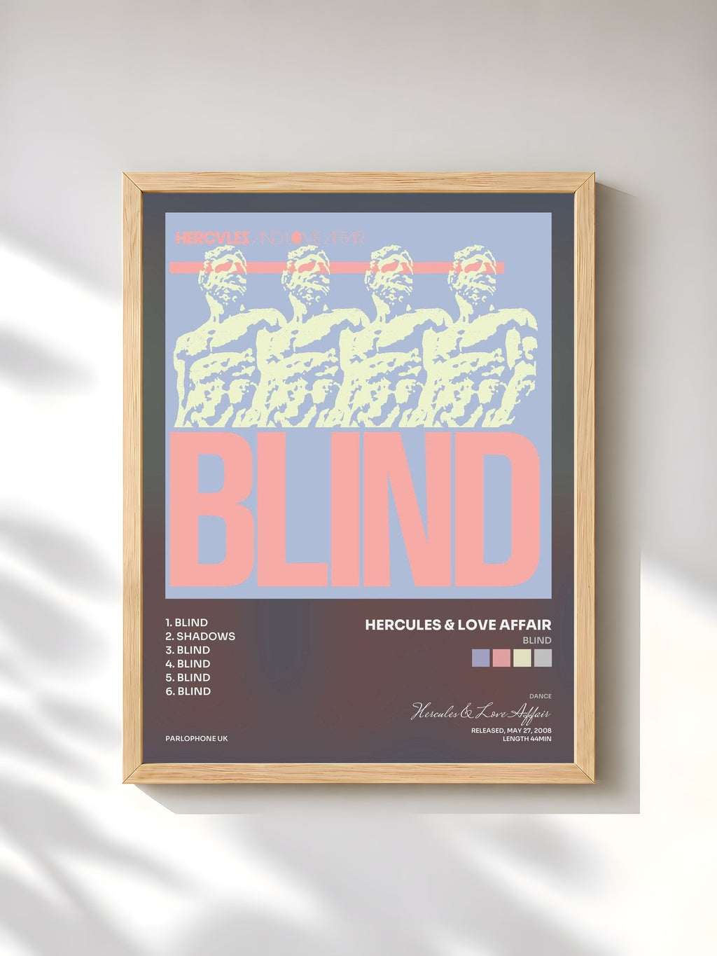 #bois Tableau de l'album Blind de Hercules & Love Affair, cadre en bois brut, imprimé et encadré en France