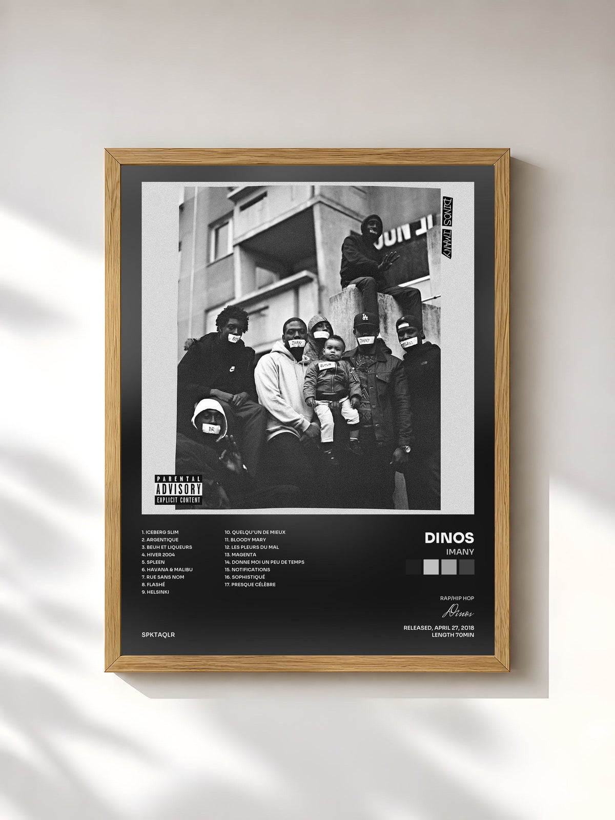 #bois Tableau de l'album Imany de Dinos, cadre en bois brut, imprimé et encadré en France