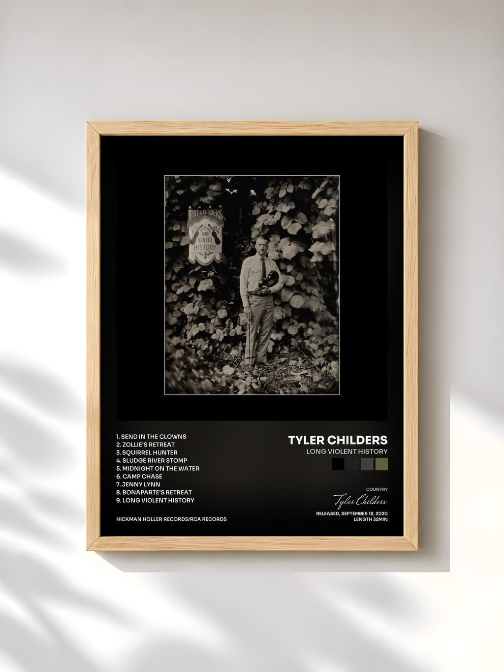 #bois Tableau de l'album Long Violent History de Tyler Childers, cadre en bois brut, imprimé et encadré en France