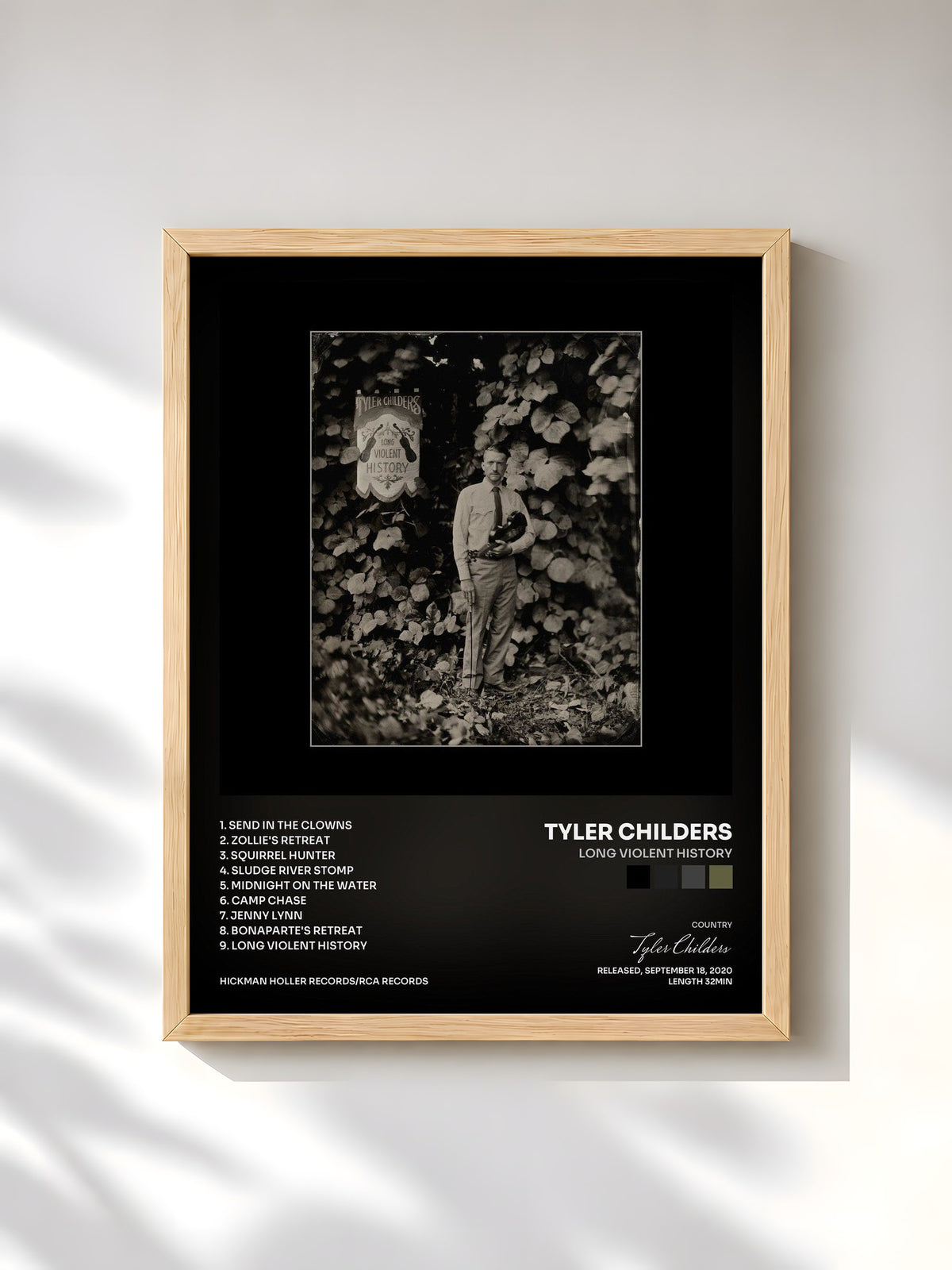 #bois Tableau de l'album Long Violent History de Tyler Childers, cadre en bois brut, imprimé et encadré en France