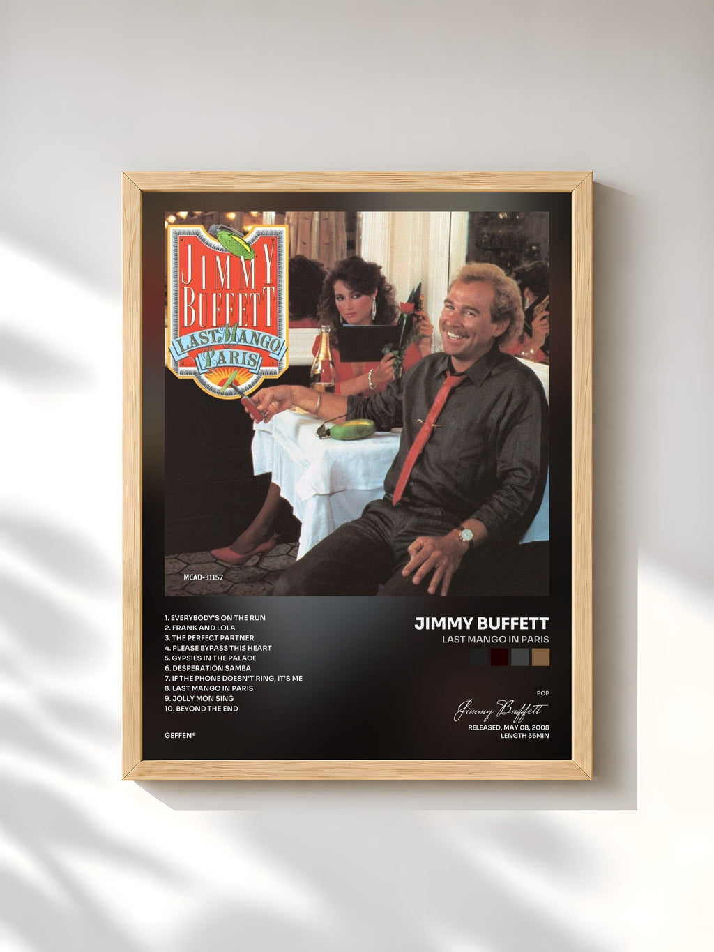 #bois Tableau de l'album Last Mango In Paris de Jimmy Buffett, cadre en bois brut, imprimé et encadré en France