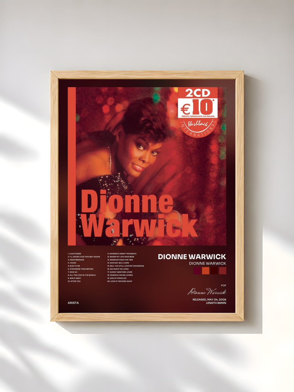 #bois Tableau de l'album Dionne Warwick de Dionne Warwick, cadre en bois brut, imprimé et encadré en France