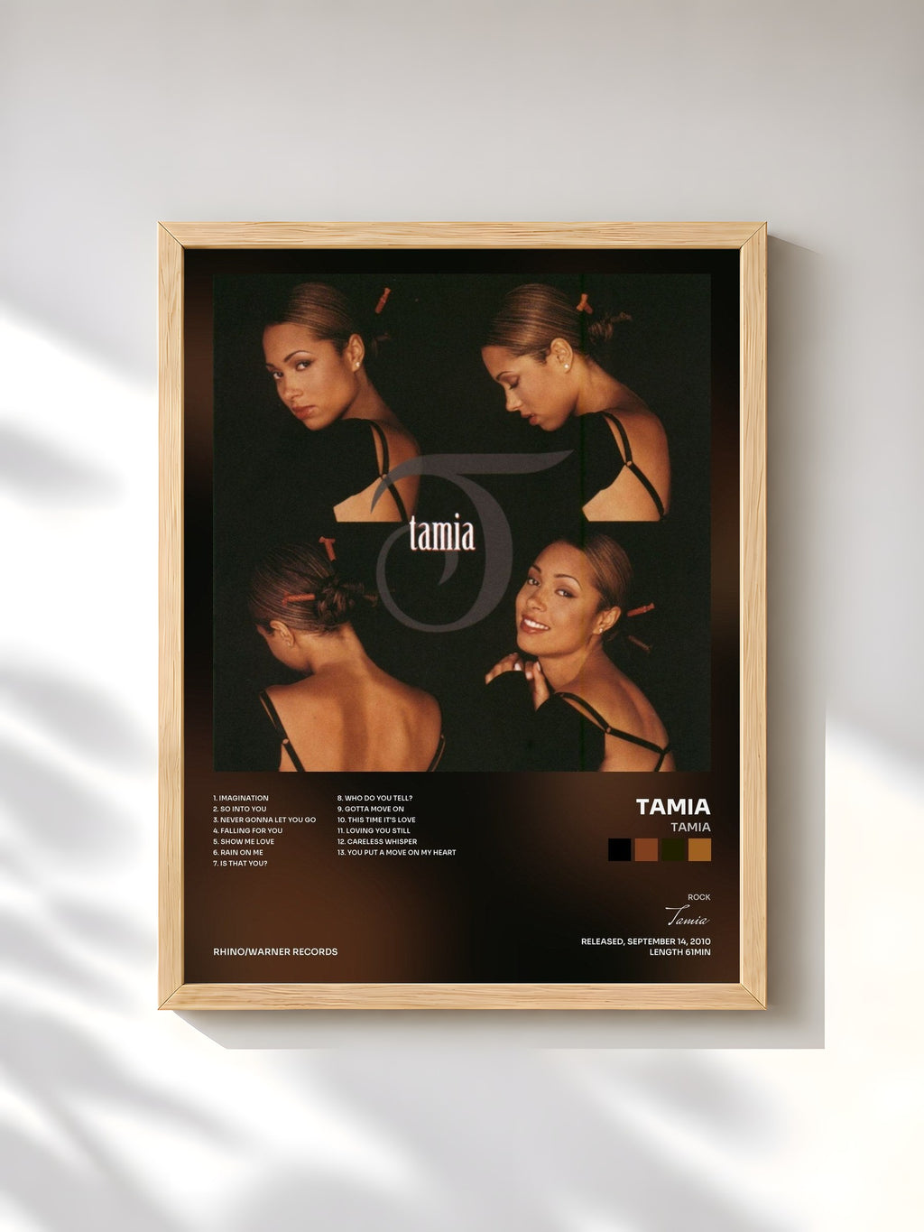 #bois Tableau de l'album Tamia de Tamia, cadre en bois brut, imprimé et encadré en France