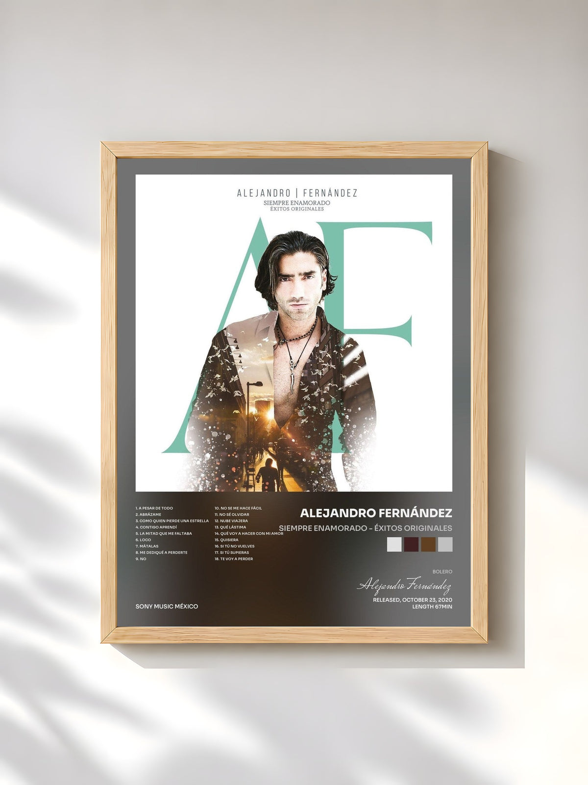 #bois Tableau de l'album Siempre Enamorado - Éxitos Originales de Alejandro Fernández, cadre en bois brut, imprimé et encadré en France