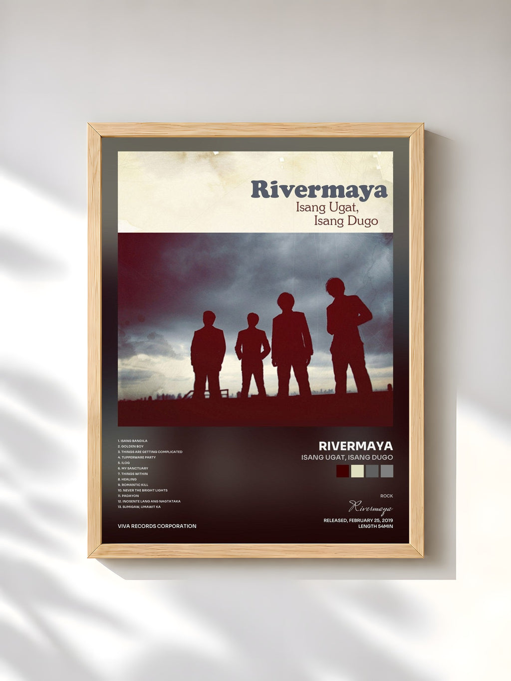 #bois Tableau de l'album Isang Ugat, Isang Dugo de Rivermaya, cadre en bois brut, imprimé et encadré en France
