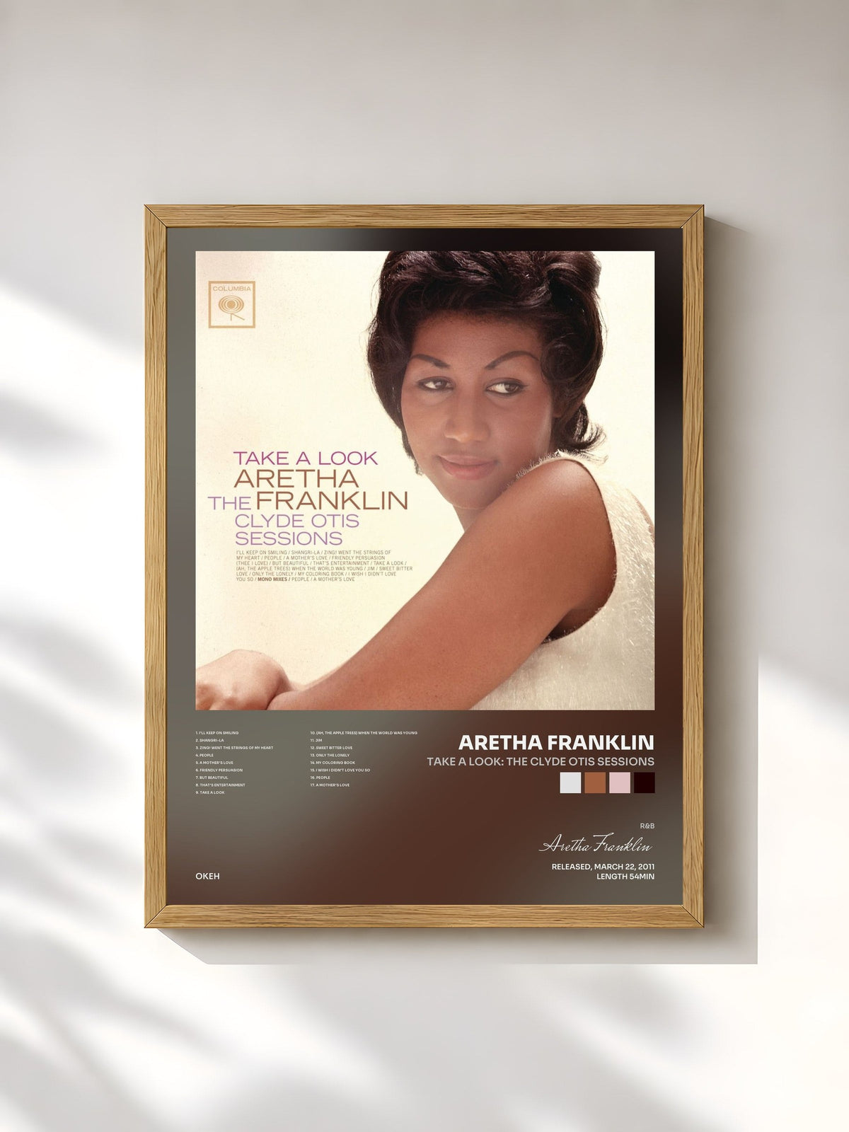 #bois Tableau de l'album Take A Look: The Clyde Otis Sessions de Aretha Franklin, cadre en bois brut, imprimé et encadré en France