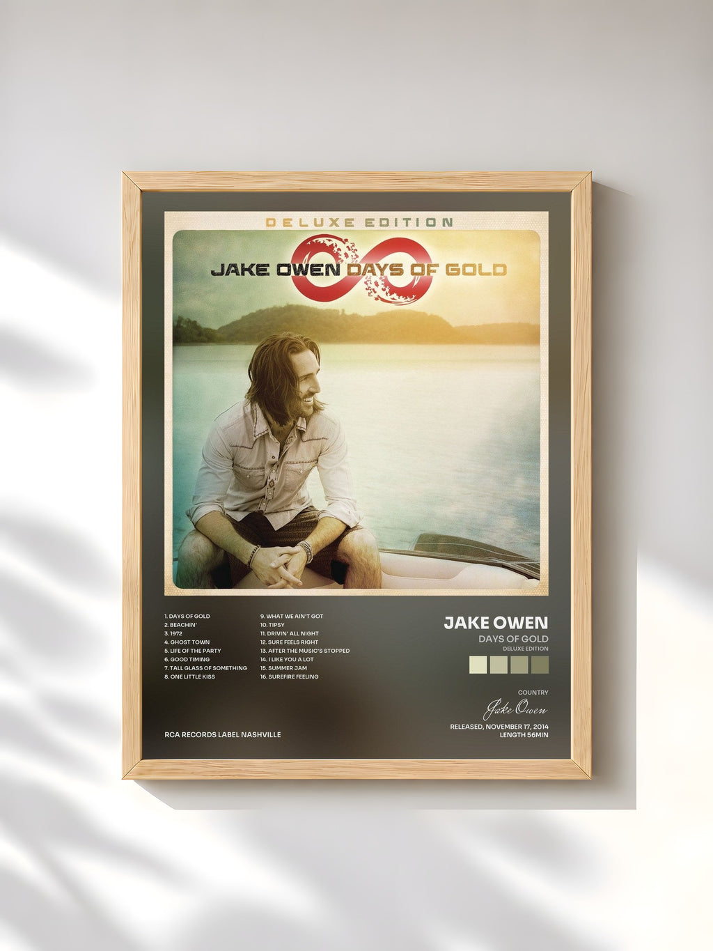 #bois Tableau de l'album Days of Gold (Deluxe Edition) de Jake Owen, cadre en bois brut, imprimé et encadré en France