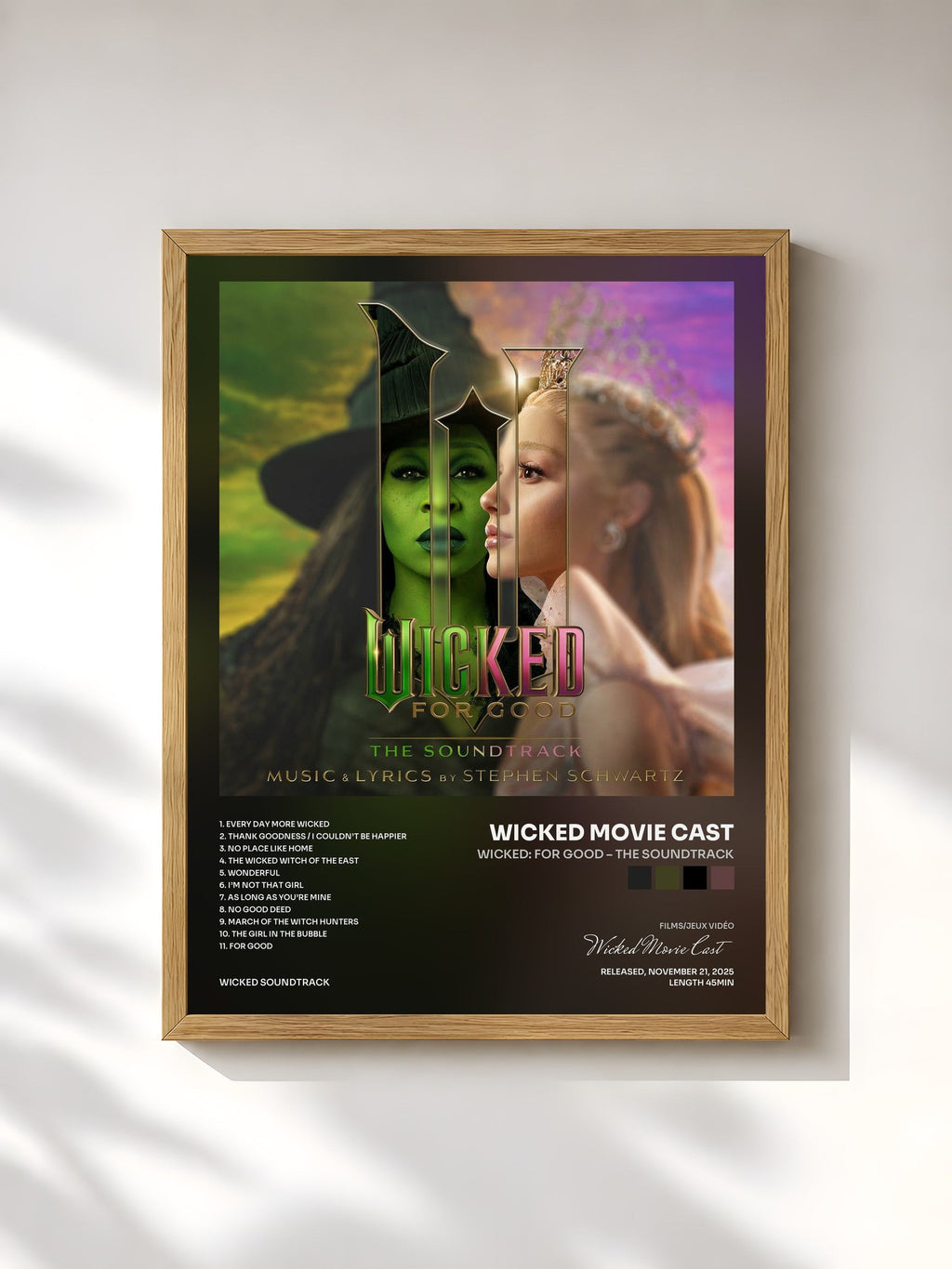 #bois Tableau de l'album Wicked: For Good – The Soundtrack de Wicked Movie Cast, cadre en bois brut, imprimé et encadré en France