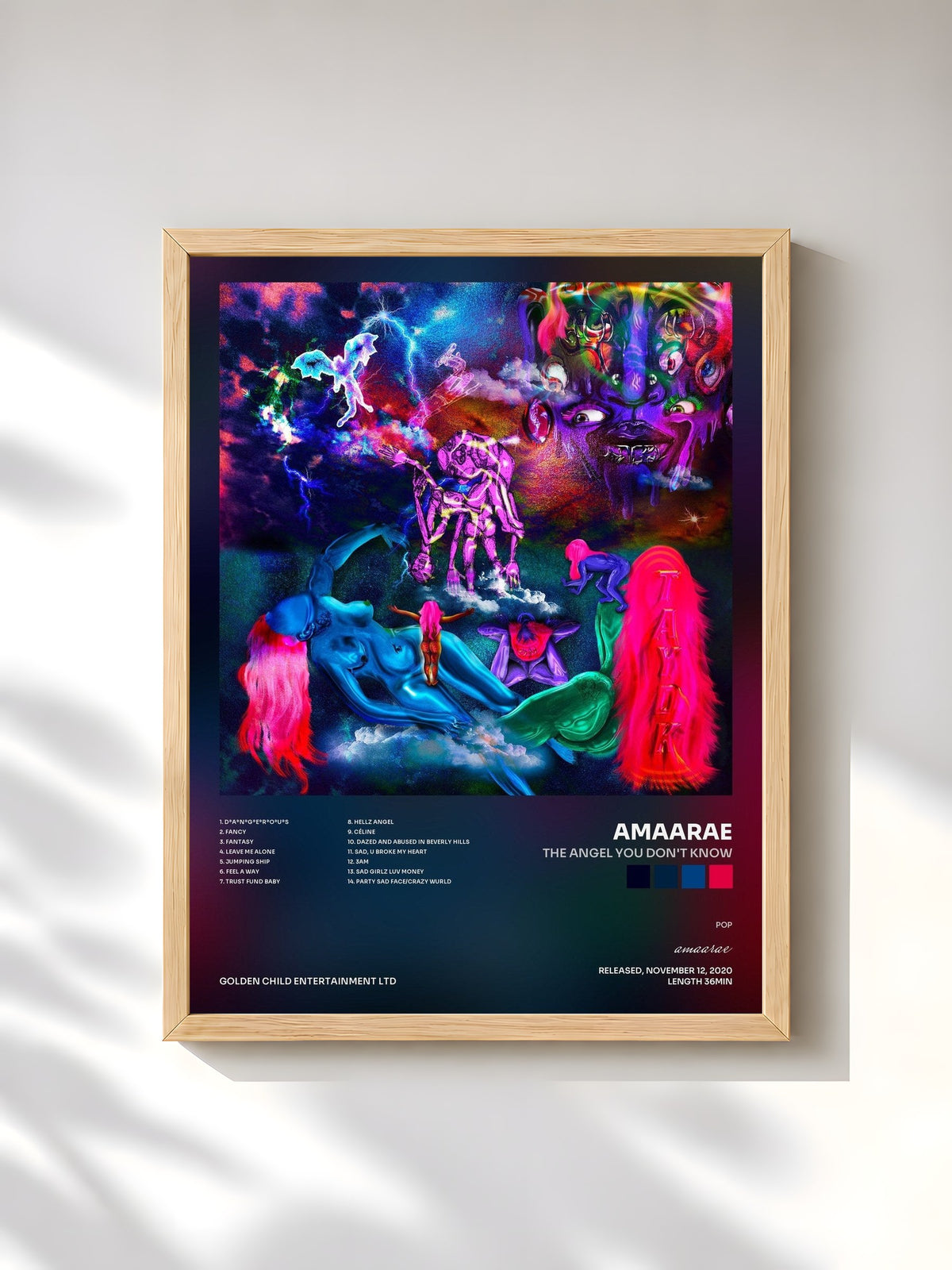 #bois Tableau de l'album THE ANGEL YOU DON'T KNOW de amaarae, cadre en bois brut, imprimé et encadré en France