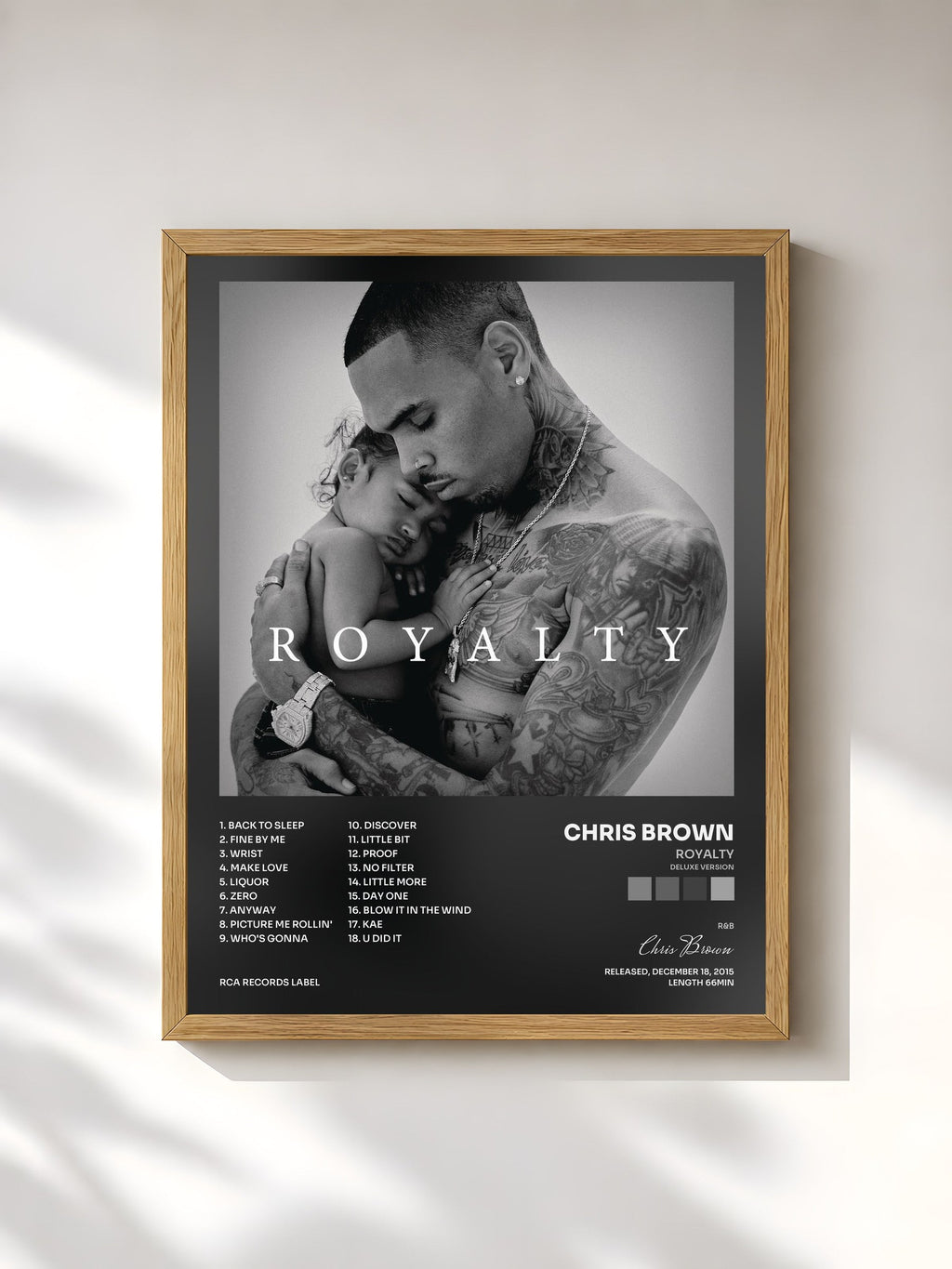 #bois Tableau de l'album Royalty (Deluxe Version) de Chris Brown, cadre en bois brut, imprimé et encadré en France
