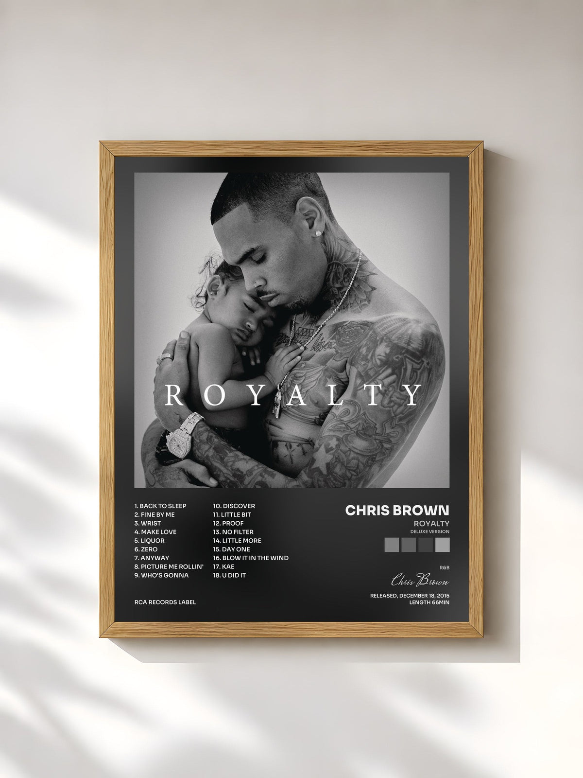 #bois Tableau de l'album Royalty (Deluxe Version) de Chris Brown, cadre en bois brut, imprimé et encadré en France