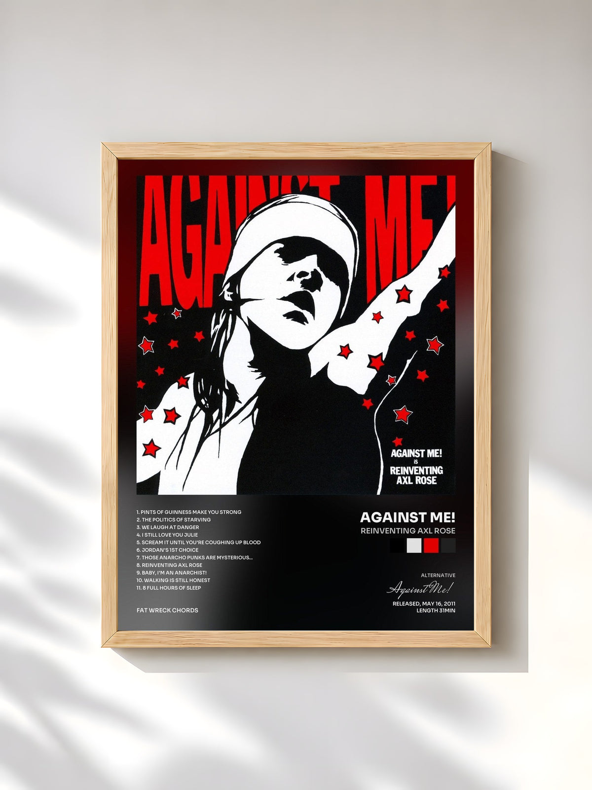 #bois Tableau de l'album Reinventing Axl Rose de Against Me!, cadre en bois brut, imprimé et encadré en France