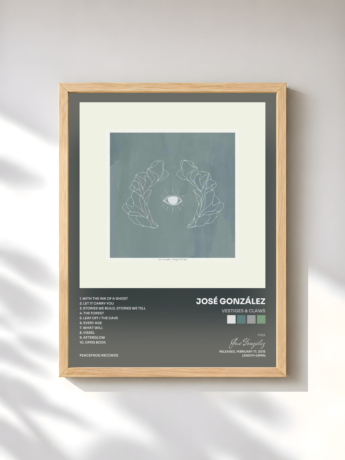 #bois Tableau de l'album Vestiges & Claws de José González, cadre en bois brut, imprimé et encadré en France