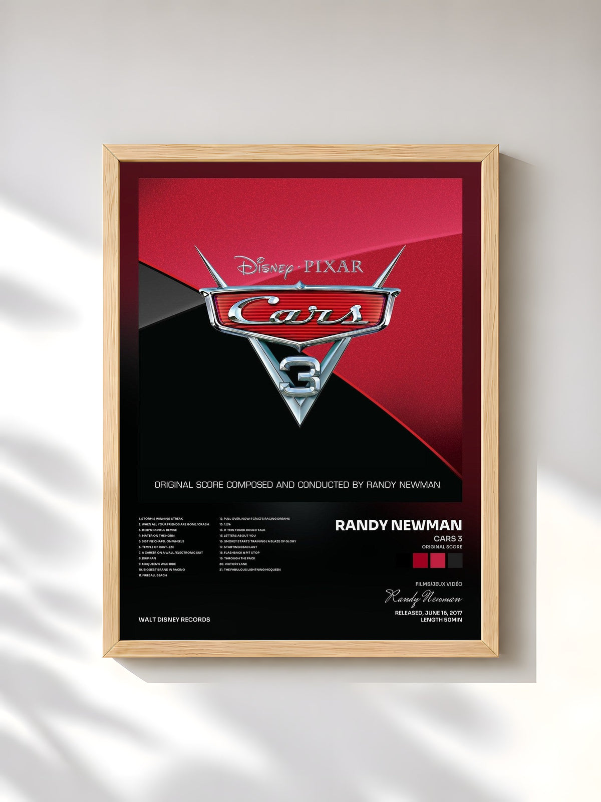#bois Tableau de l'album Cars 3 (Original Score) de Randy Newman, cadre en bois brut, imprimé et encadré en France