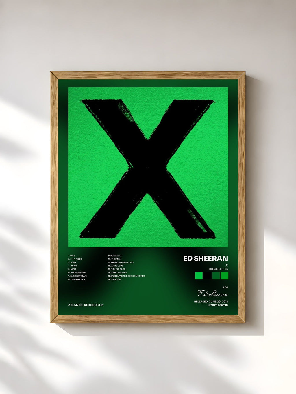#bois Tableau de l'album x (Deluxe Edition) de Ed Sheeran, cadre en bois brut, imprimé et encadré en France