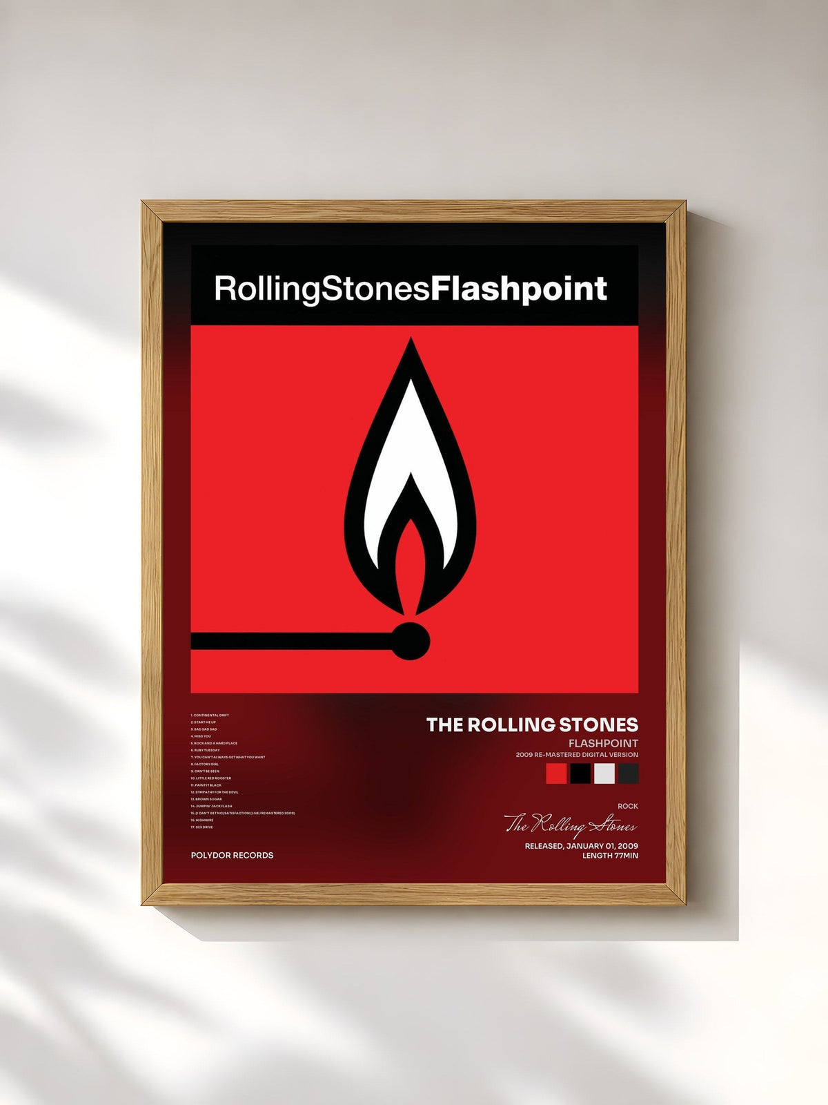 #bois Tableau de l'album Flashpoint (2009 Re-Mastered Digital Version) de The Rolling Stones, cadre en bois brut, imprimé et encadré en France
