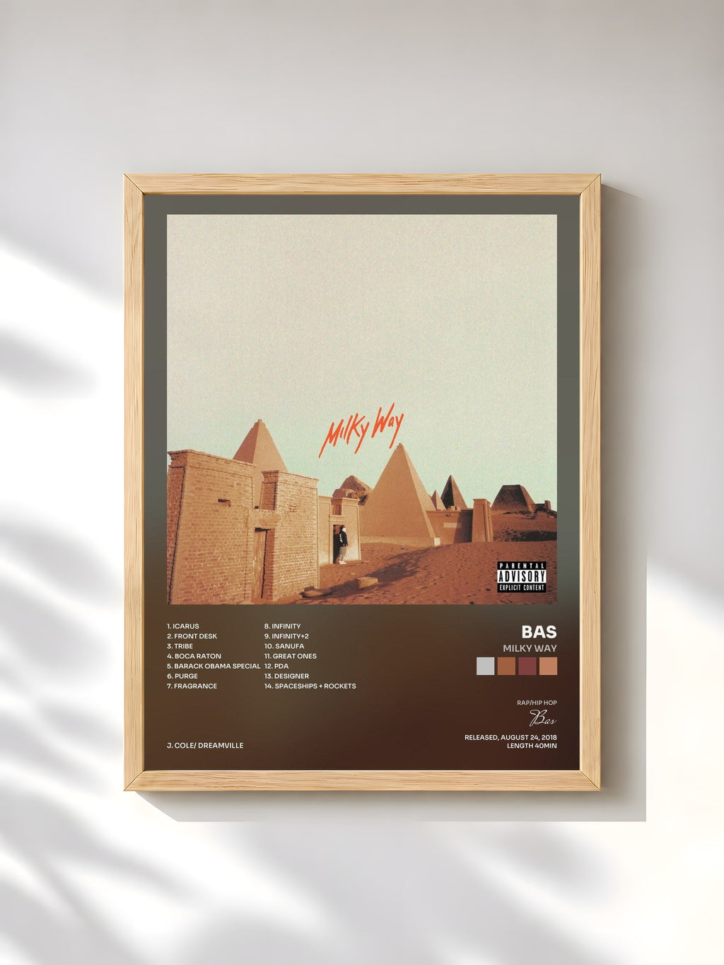 #bois Tableau de l'album Milky Way de Bas, cadre en bois brut, imprimé et encadré en France